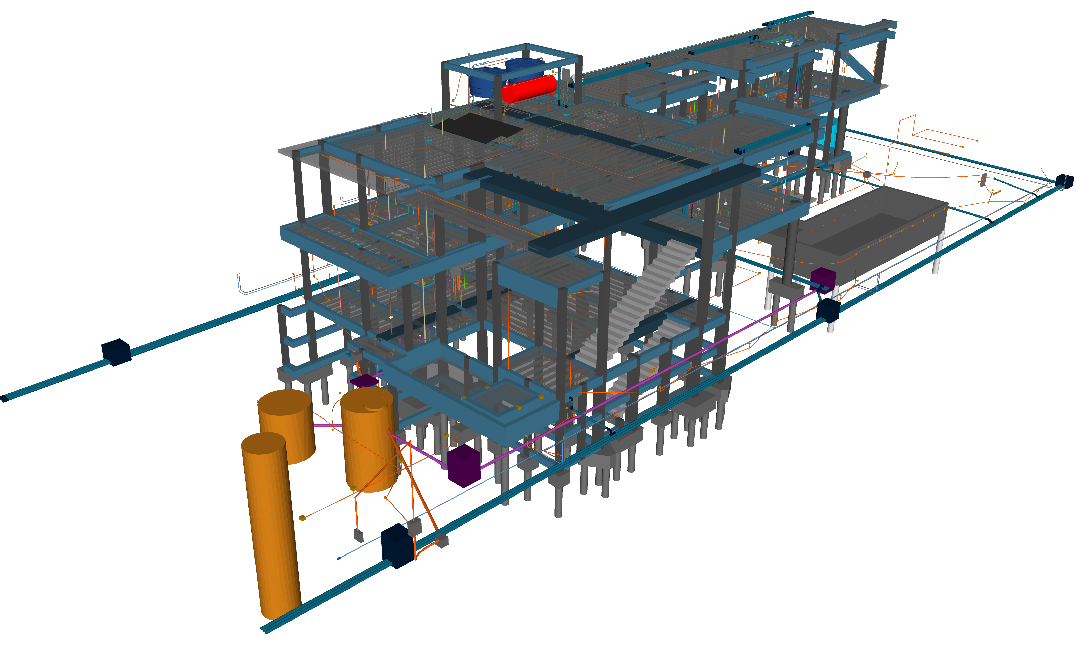 Projeto estrutural e hidrossanitário industrial compatibilizado em BIM - Honos Engenharia
